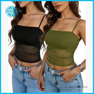Mesh Bralette Camisole Y2K Ultra Cropped Top Spaghetti Strap Square Neck Layered
